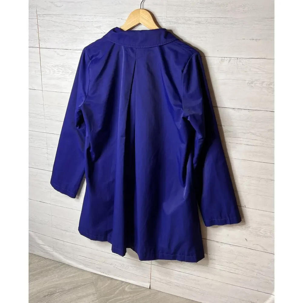 Eileen Fisher Coat Women Size Small Royal Blue A Line Button Down Trench - Picture 11 of 16